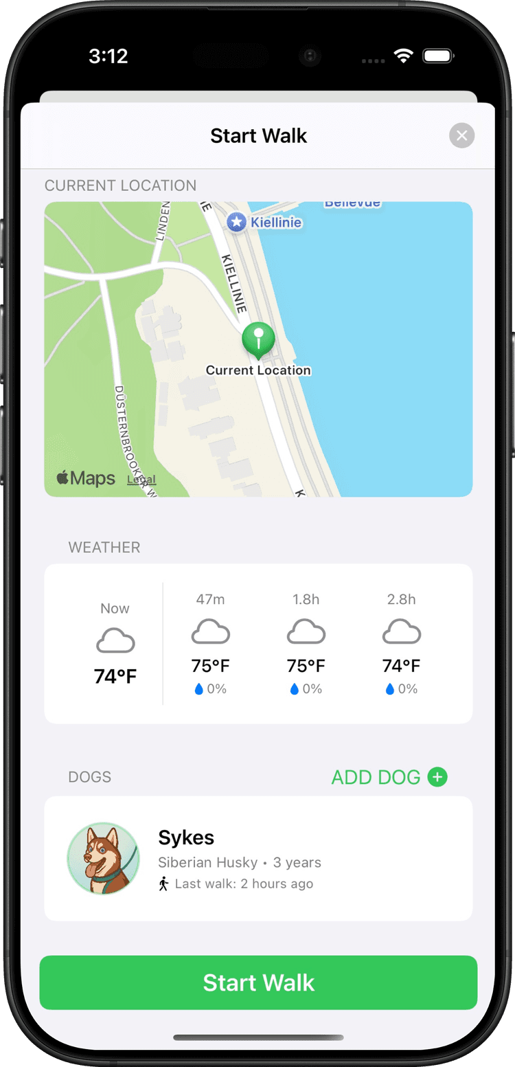 PawTrail app on iPhone